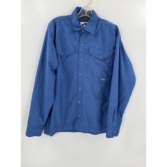 Mountain Khakis Shirt Men Blue MEDIUM Relaxed Nylon Shacket Snap Chores EUC - Picture 1 of 10